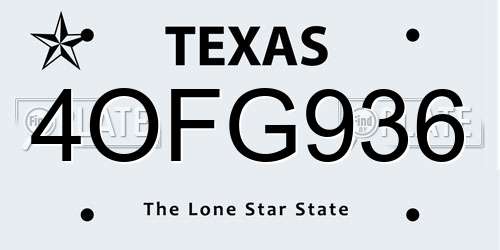 4OFG936 Texas License Plate