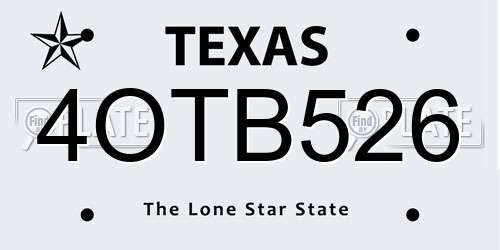 4OTB526 Texas License Plate