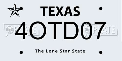 4OTD07 Texas License Plate