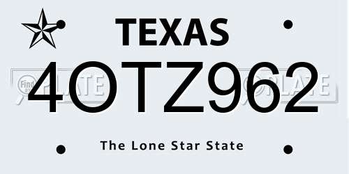 4OTZ962 Texas License Plate