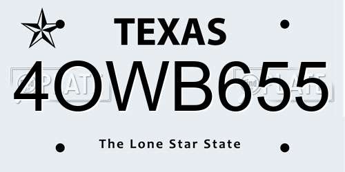 4OWB655 Texas License Plate