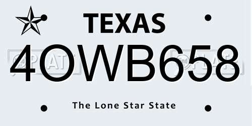 4OWB658 Texas License Plate