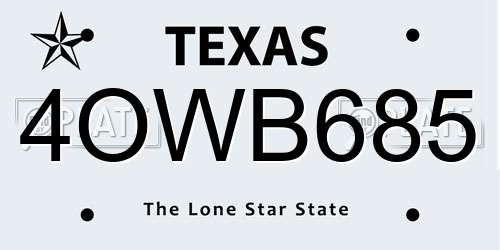 4OWB685 Texas License Plate