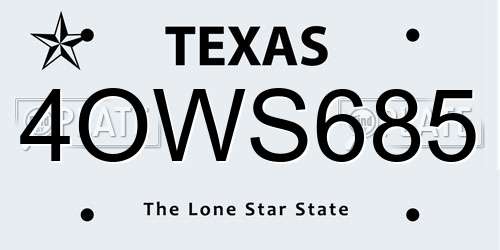 4OWS685 Texas License Plate