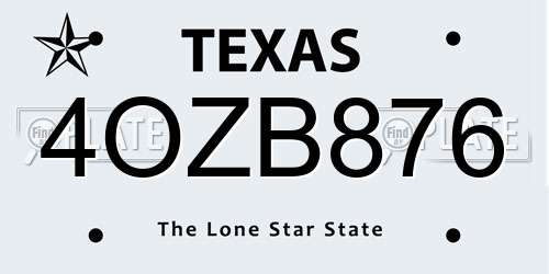 4OZB876 Texas License Plate