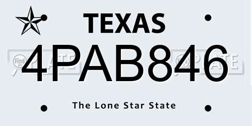 4PAB846 Texas License Plate