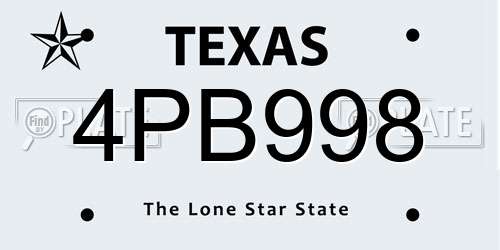 4PB998 Texas License Plate
