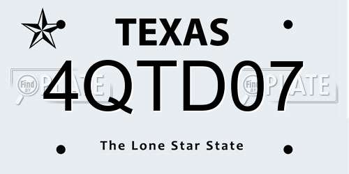 4QTD07 Texas License Plate