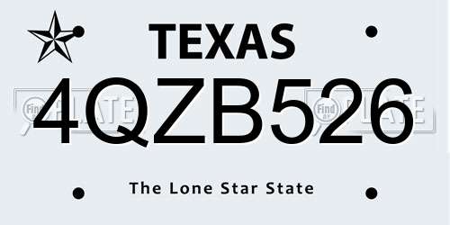 4QZB526 Texas License Plate
