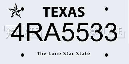 4RA5533 Texas License Plate
