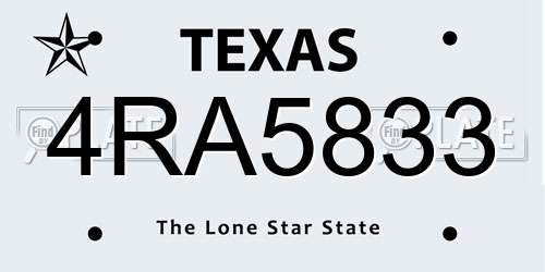 4RA5833 Texas License Plate