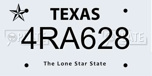 4RA628 Texas License Plate
