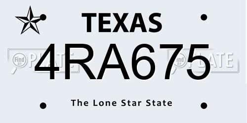 4RA675 Texas License Plate