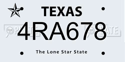 4RA678 Texas License Plate