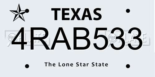4RAB533 Texas License Plate
