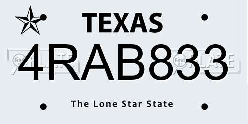 4RAB833 Texas License Plate