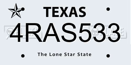 4RAS533 Texas License Plate