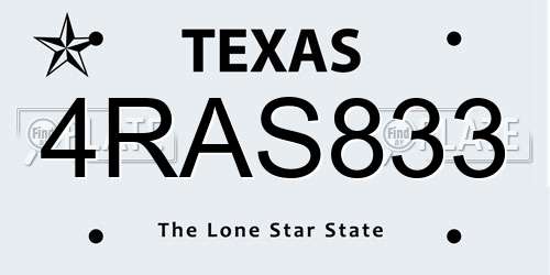 4RAS833 Texas License Plate