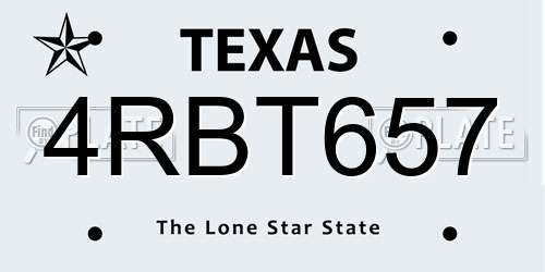 4RBT657 Texas License Plate