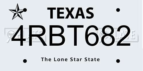 4RBT682 Texas License Plate