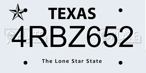 4RBZ652 Texas License Plate