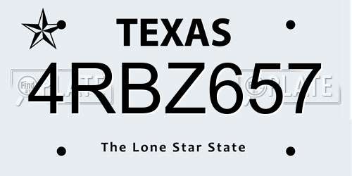 4RBZ657 Texas License Plate