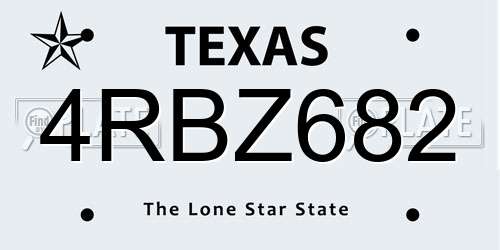 4RBZ682 Texas License Plate