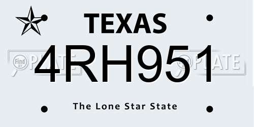 4RH951 Texas License Plate