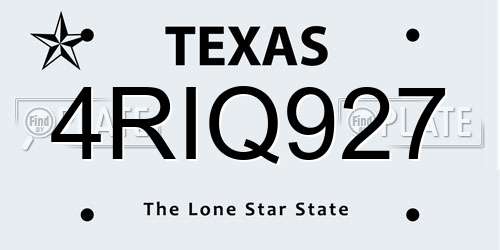 4RIQ927 Texas License Plate