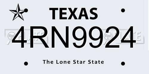 4RN9924 Texas License Plate
