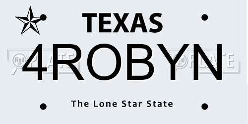 4ROBYN Texas License Plate