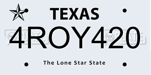 4ROY420 Texas License Plate