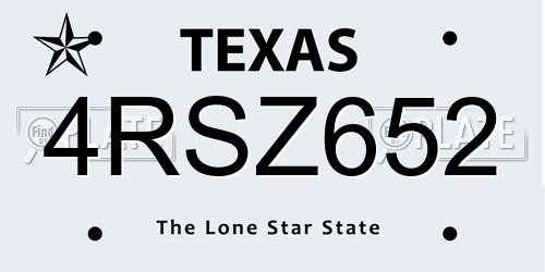4RSZ652 Texas License Plate