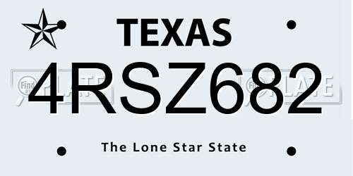 4RSZ682 Texas License Plate