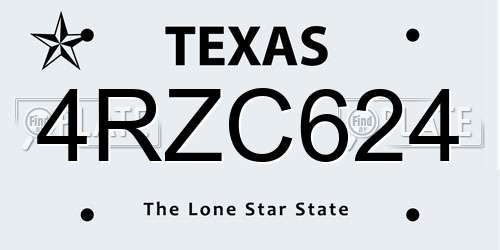 4RZC624 Texas License Plate