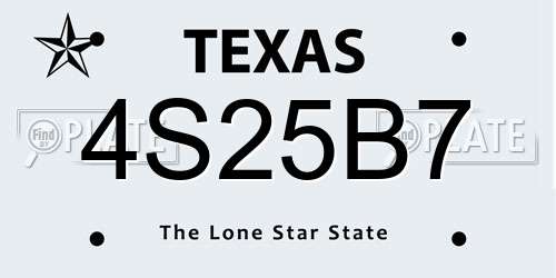 4S25B7 Texas License Plate