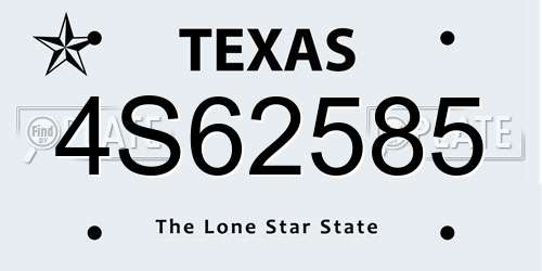 4S62585 Texas License Plate