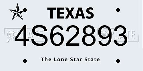 4S62893 Texas License Plate