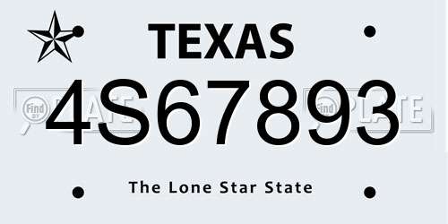 4S67893 Texas License Plate