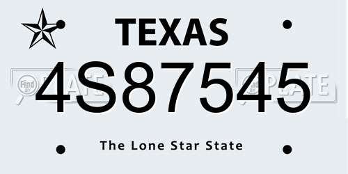 4S87545 Texas License Plate