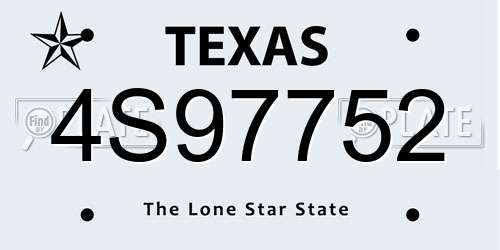 4S97752 Texas License Plate