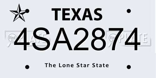 4SA2874 Texas License Plate