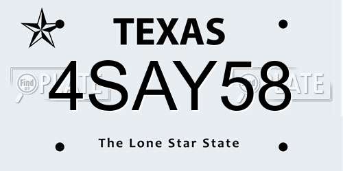 4SAY58 Texas License Plate