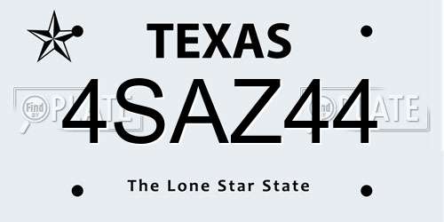4SAZ44 Texas License Plate
