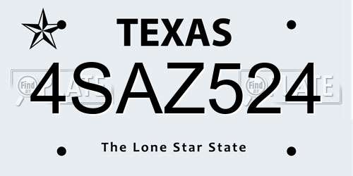 4SAZ524 Texas License Plate