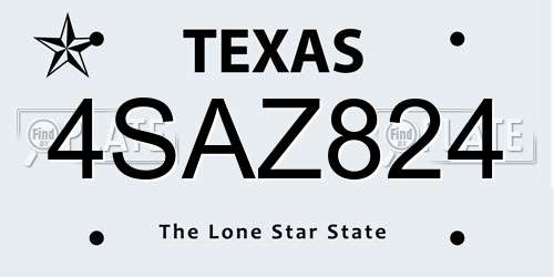 4SAZ824 Texas License Plate