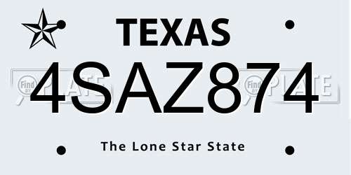 4SAZ874 Texas License Plate
