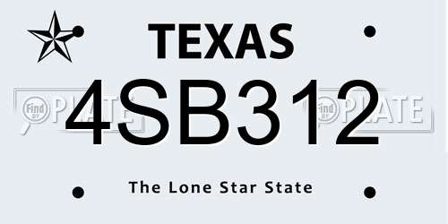 4SB312 Texas License Plate