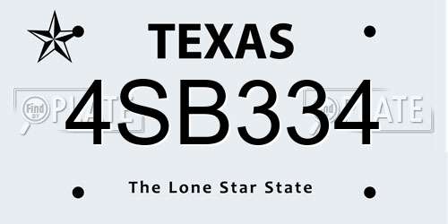 4SB334 Texas License Plate