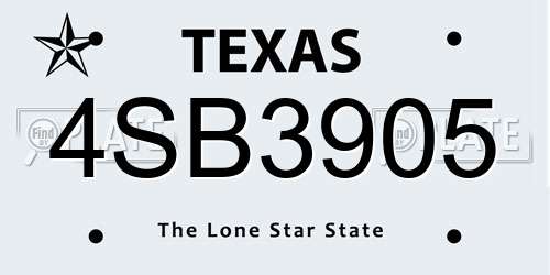 4SB3905 Texas License Plate